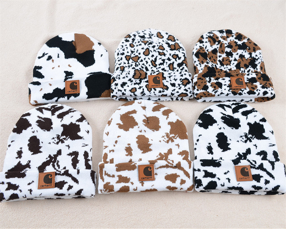 Cow knit hat double hem woolen hat winter warm hat men's and women's hats