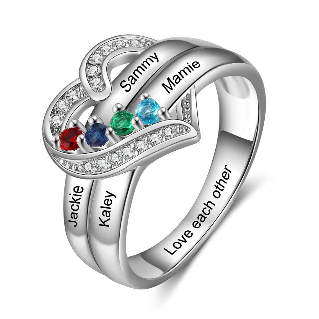 Personalized Heart Mother Ring with 1-8 Birthstones & Names Custom Birthstone Rings Family Ring Jewelry for Women Mother Daughter Grandmother