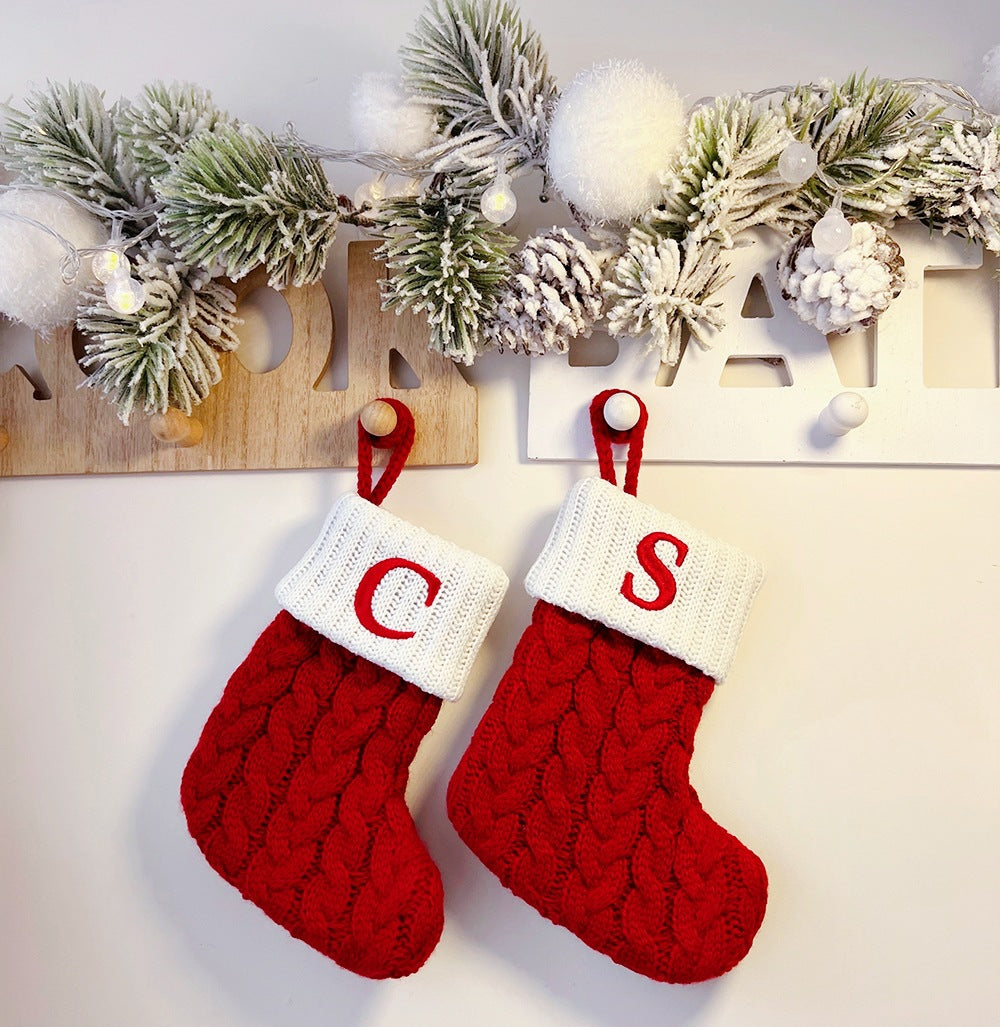Christmas Stockings Knitted Christmas Socks with Letter, Alphabet Socks Christmas Pendant Gift Bag Xmas Stockings Personalized Stocking Decorations