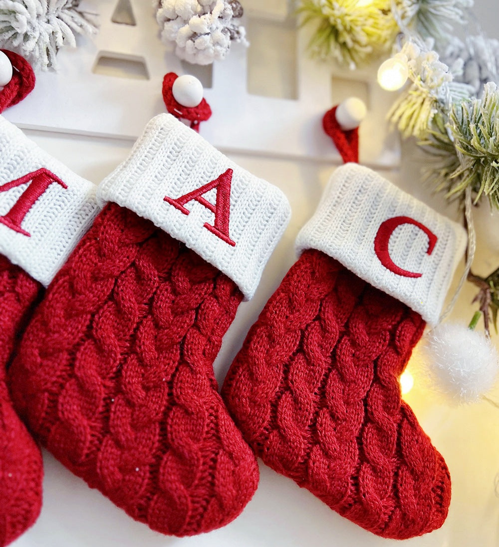 Christmas Stockings Knitted Christmas Socks with Letter, Alphabet Socks Christmas Pendant Gift Bag Xmas Stockings Personalized Stocking Decorations