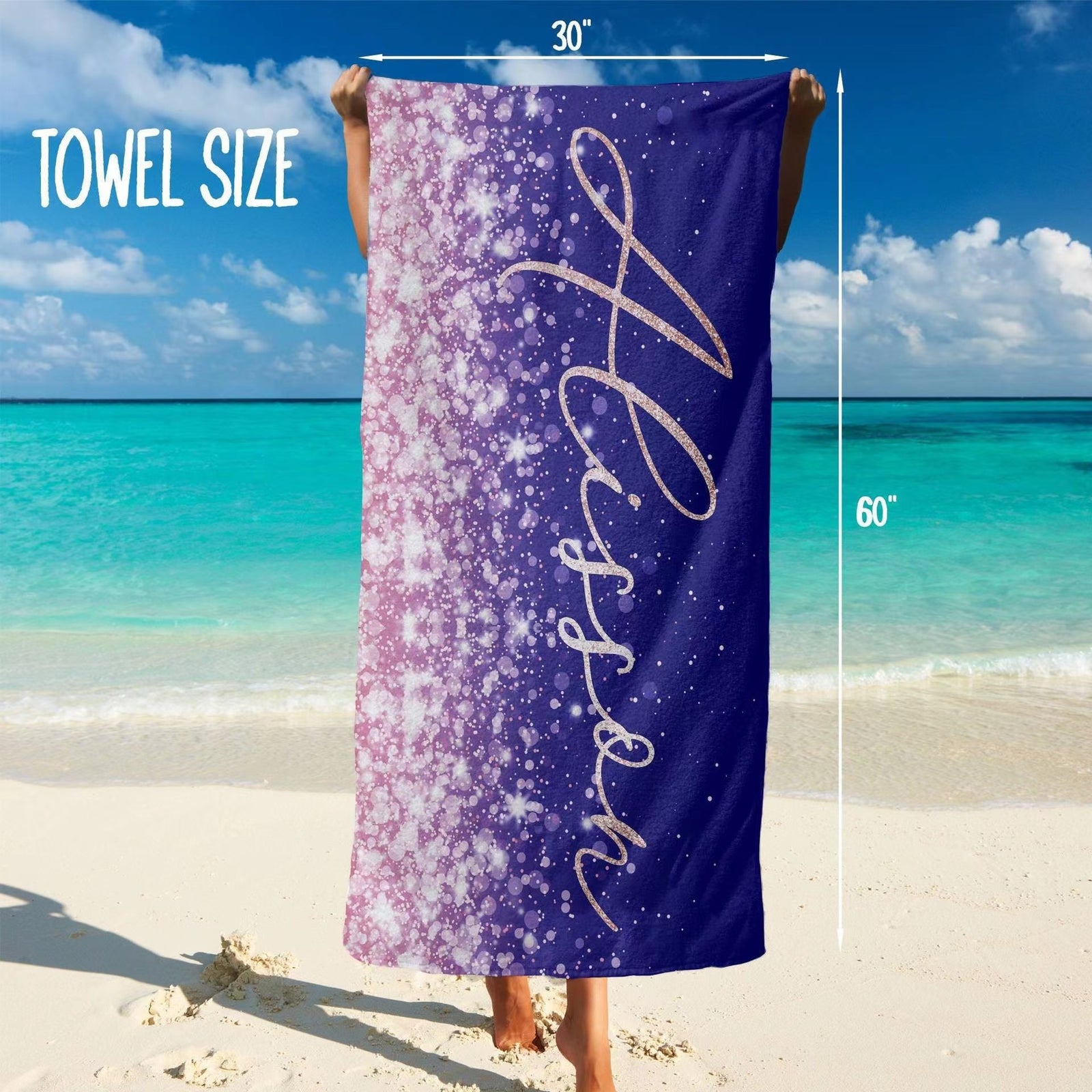 Sparkling Shiny custom name beach towel microfiber quick dry beach towel for Ttavel and sports