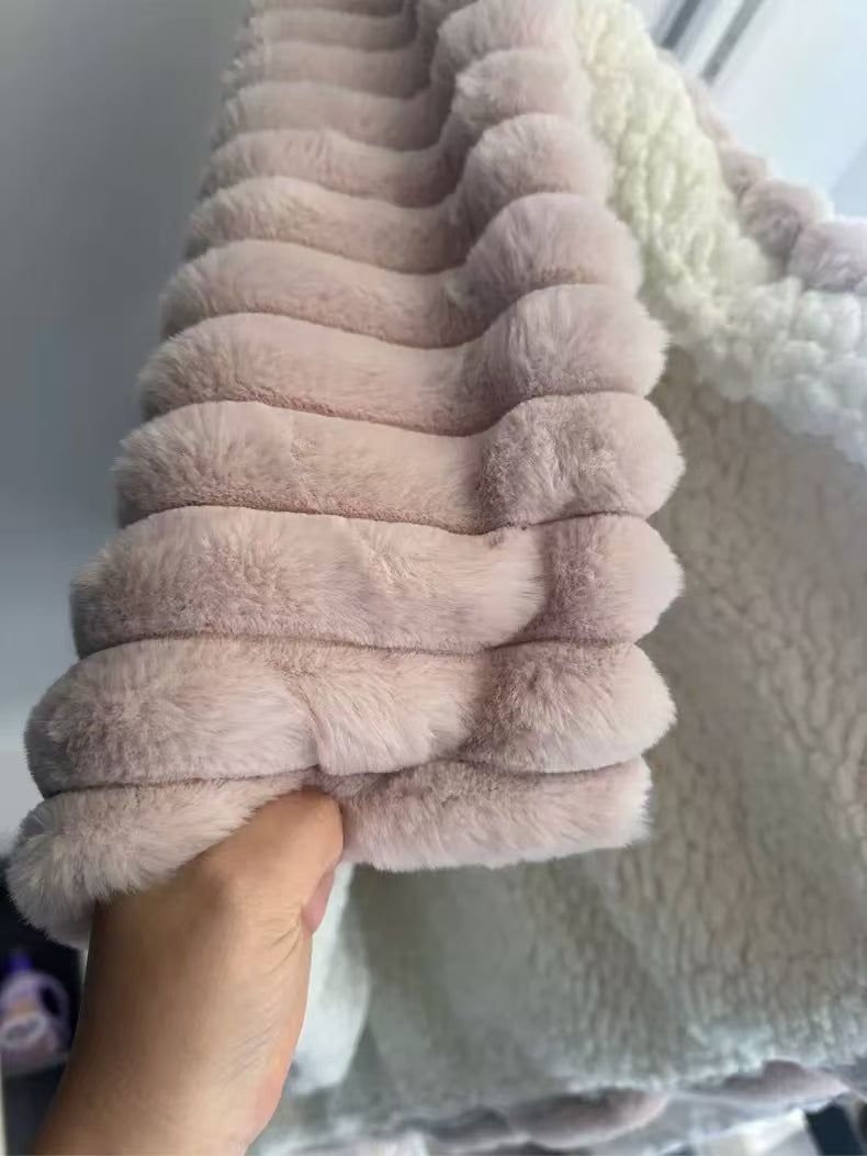 super soft warm thick pretty high quality Rabbit fleece blanket for winter sofa bed throw