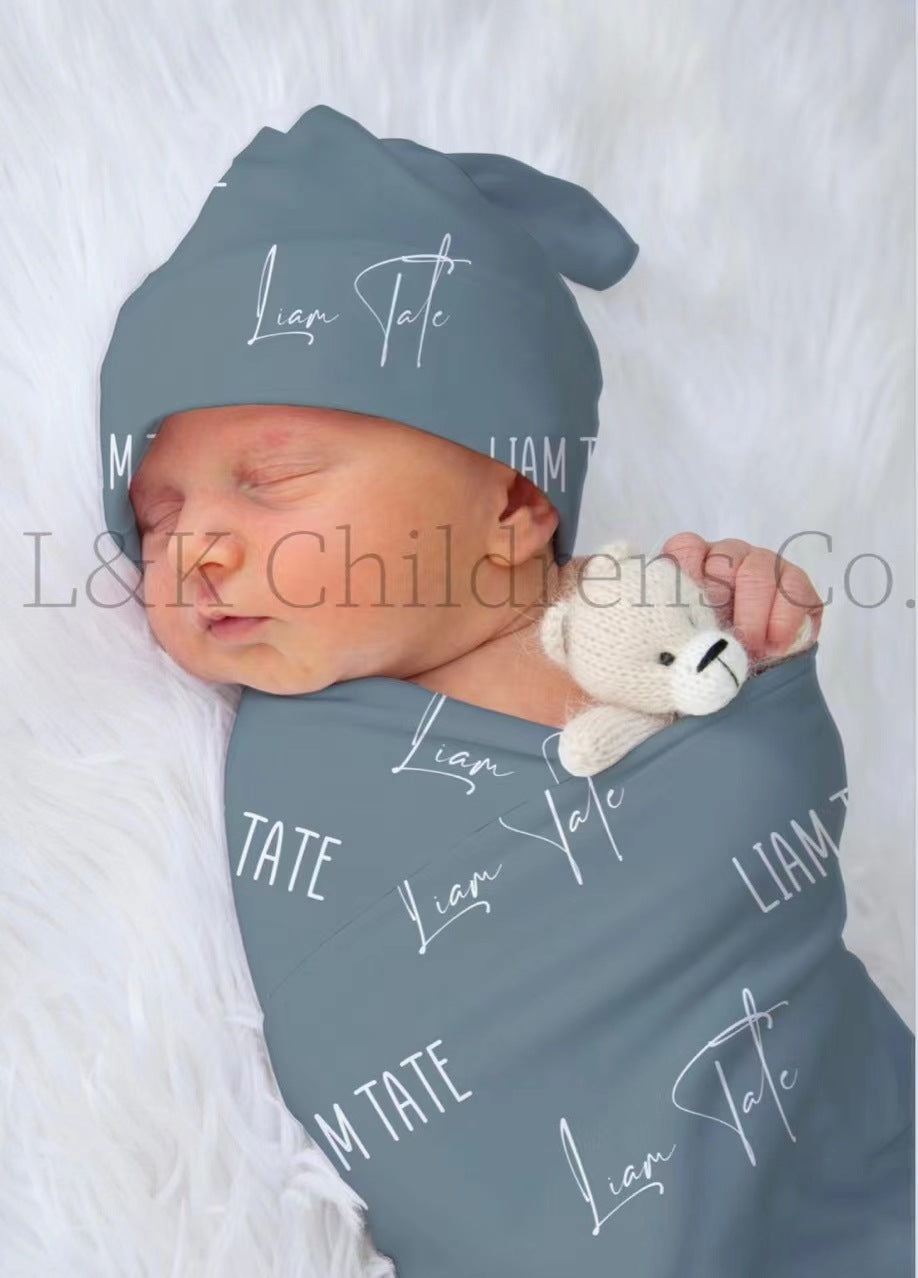 Personalized Custom name Baby  swaddle sets for Boys Girls  swaddles hats headbands Personalized Baby Gifts