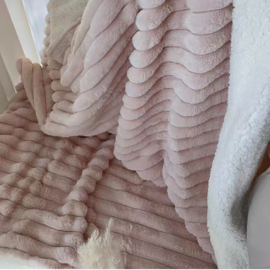 super soft warm thick pretty high quality Rabbit fleece blanket for winter sofa bed throw