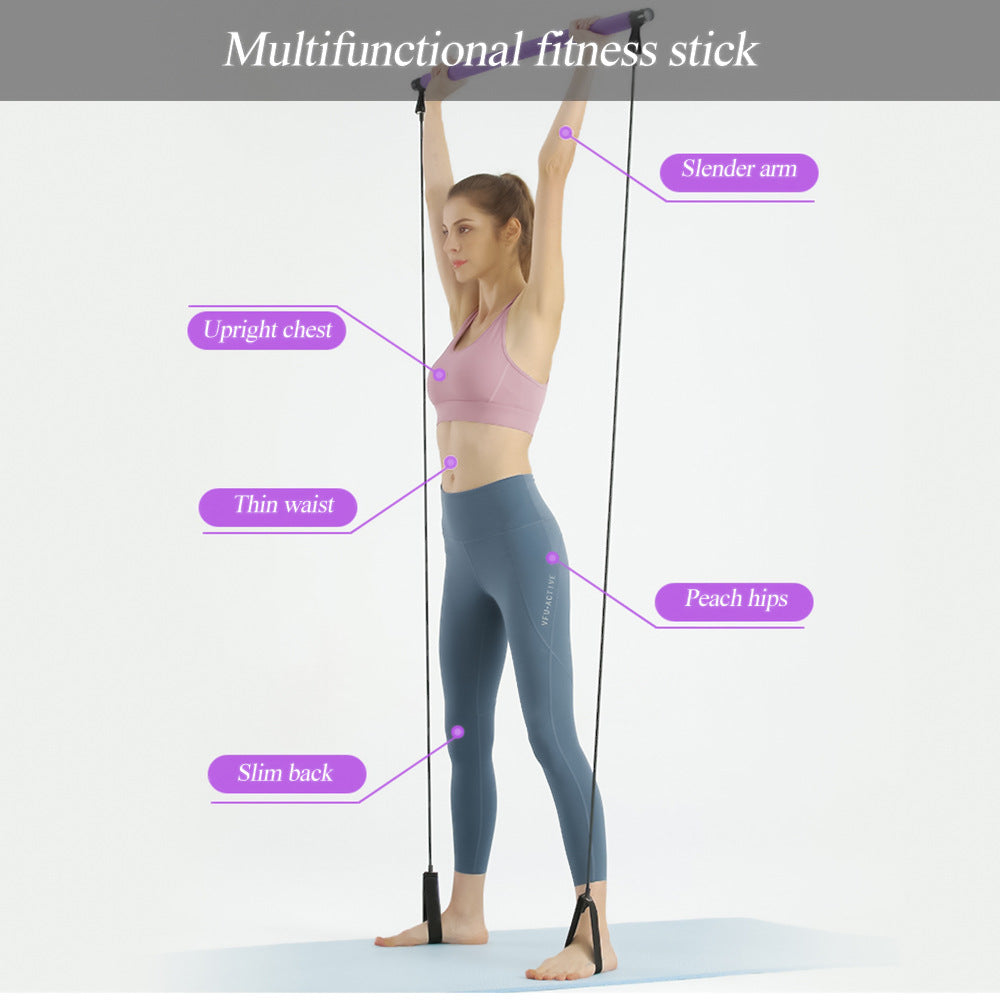 Pilates Bar Kit with Resistance Bands, Exercise Fitness Equipment for Women & Men, Home Gym Workouts Stainless Steel Stick Squat Yoga Pilates Flexbands Kit for Full Body Shaping