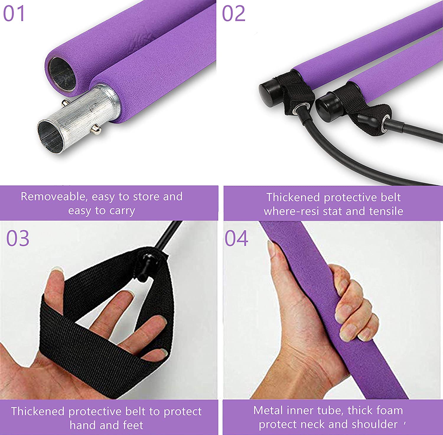 Pilates Bar Kit with Resistance Bands, Exercise Fitness Equipment for Women & Men, Home Gym Workouts Stainless Steel Stick Squat Yoga Pilates Flexbands Kit for Full Body Shaping