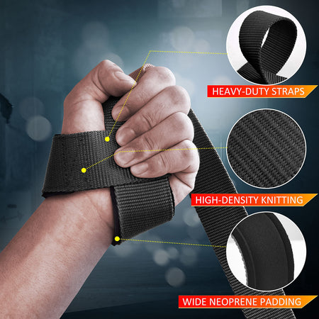 Wrist Lifting Straps for Weightlifting, Gym Wrist Wraps with Extra Hand Grips Support for Strength Training, Bodybuilding, Deadlifting