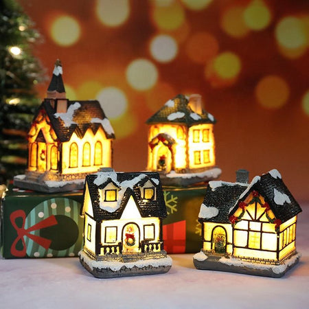 New Christmas Desktop Ornaments Building LED Lighted Christmas Village Houses Decoration