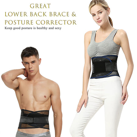 Breathable Lower Back Spine Support Lumbar Waist Support Back Brace Belt for Herniated Disc, Sciatica, Scoliosis