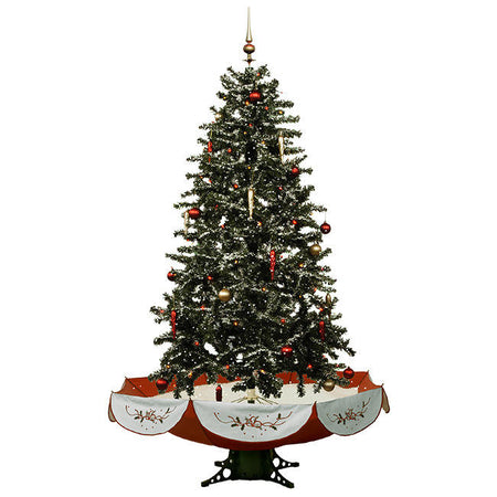1.4-1.9m New Snowing Christmas Tree With Umbrella Base Music Lighting Snow Flocked Indoor Christmas Tree Mall Decoration
