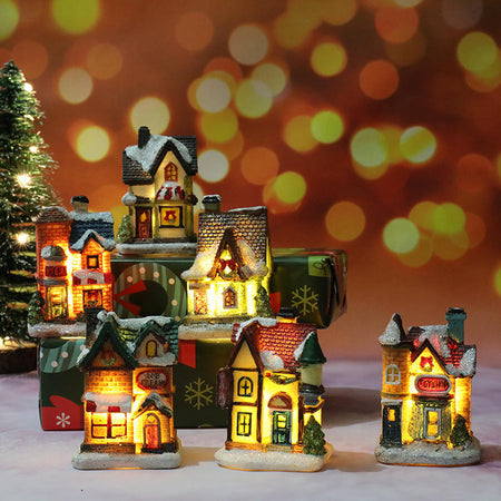 New Christmas Desktop Ornaments Building LED Lighted Christmas Village Houses Decoration