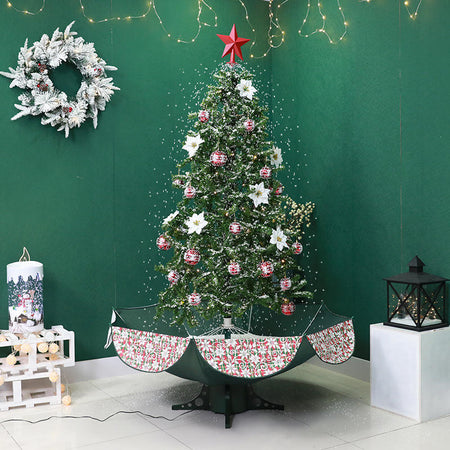 1.4-1.9m New Snowing Christmas Tree With Umbrella Base Music Lighting Snow Flocked Indoor Christmas Tree Mall Decoration
