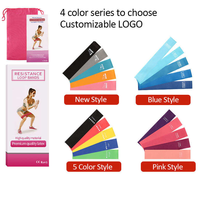 TPE/ Latex Exercise Fitness Band Yoga Hip Resistance Loop Band Set with Instruction Guide, Carry Bag and Color Box