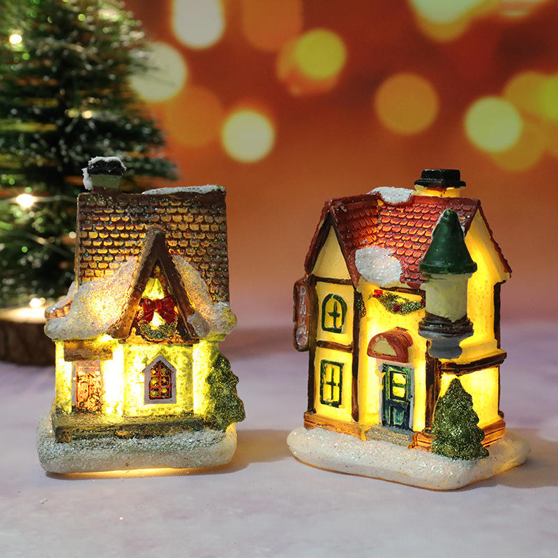 New Christmas Desktop Ornaments Building LED Lighted Christmas Village Houses Decoration