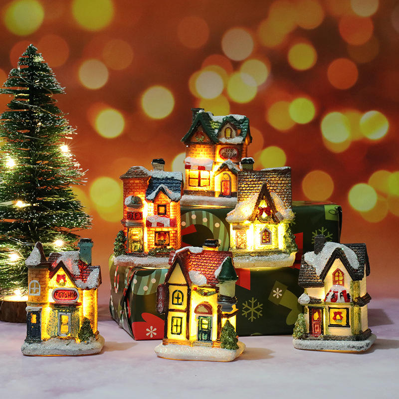 New Christmas Desktop Ornaments Building LED Lighted Christmas Village Houses Decoration