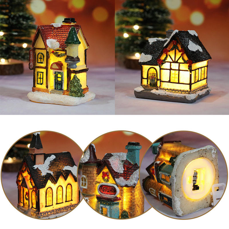 New Christmas Desktop Ornaments Building LED Lighted Christmas Village Houses Decoration