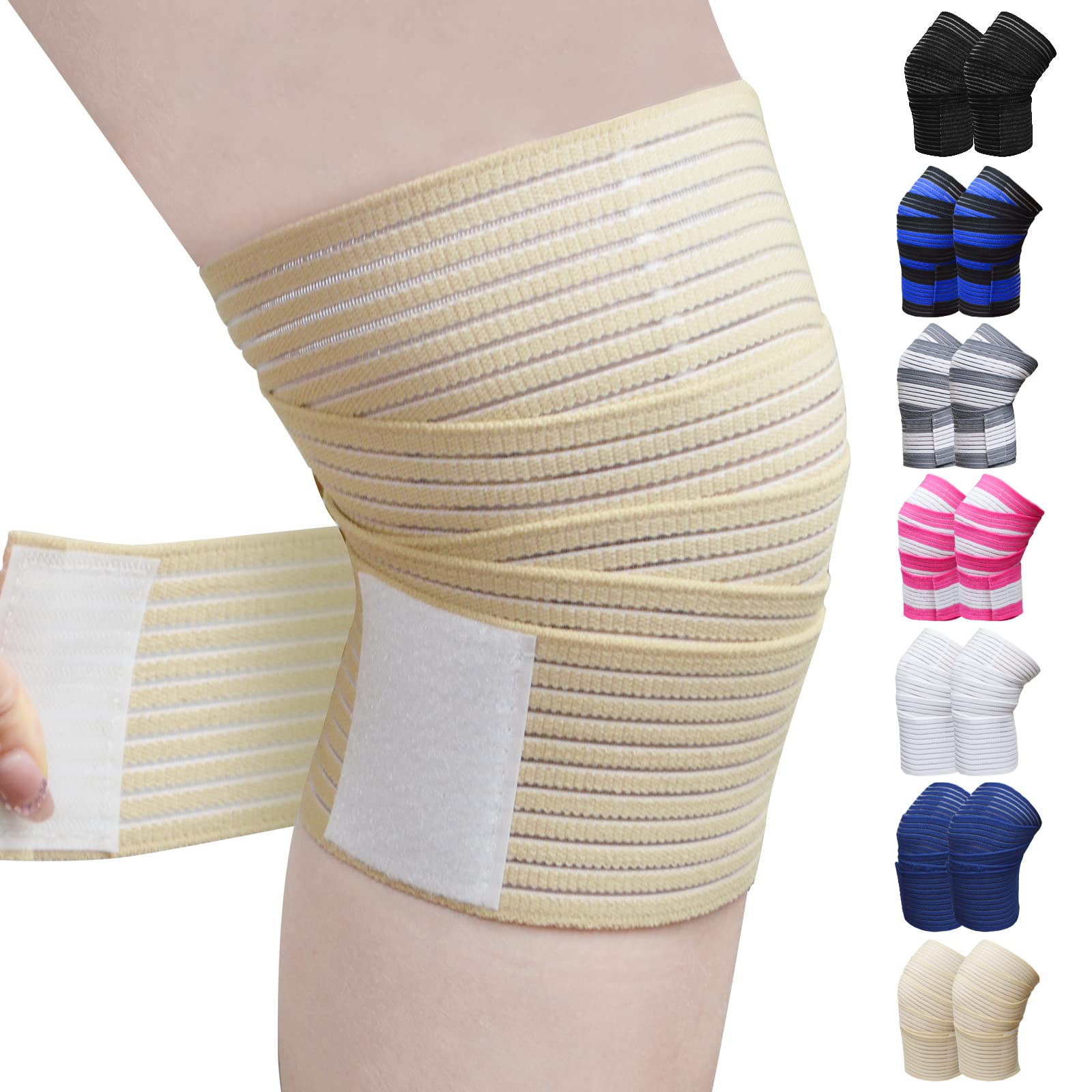 Elastic Knee Compression Bandage Wraps – Knee Support Straps for Legs, Thighs, Hamstrings Ankle & Elbow Joints Reduce Swelling, Lymphatic Relief & Knee Replacement Surgery Elastic Bandage